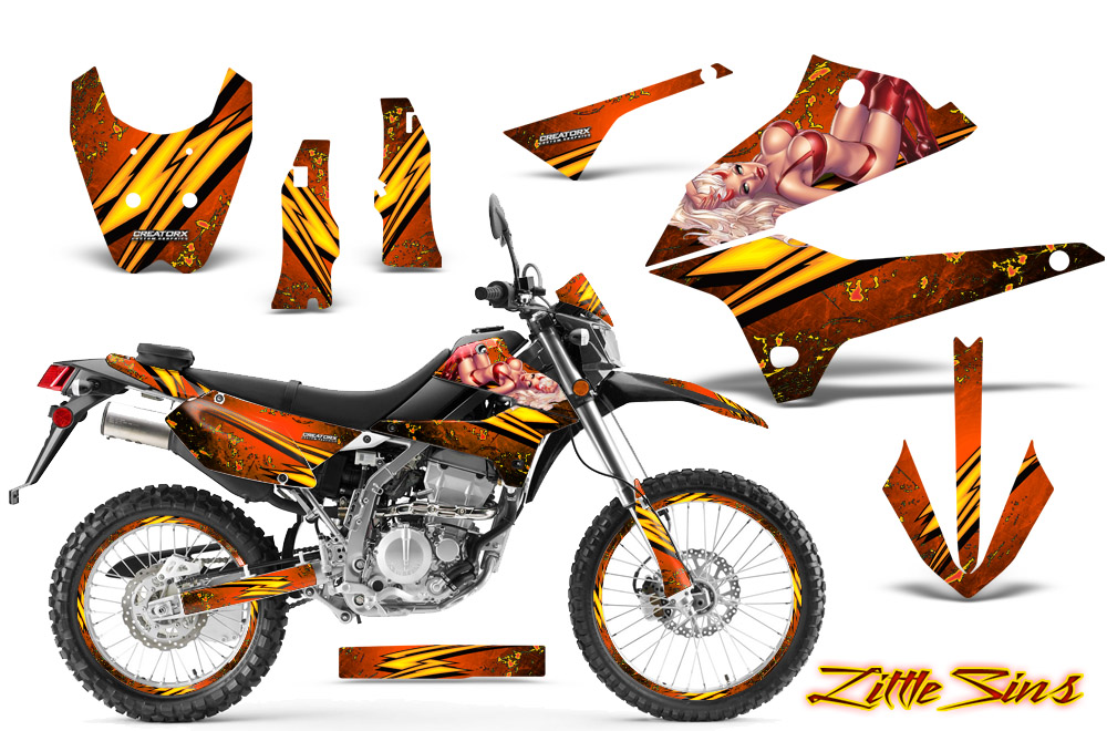 Kawasaki KLX DTRACK Graphics Kit Little Sins Orange NP Rims